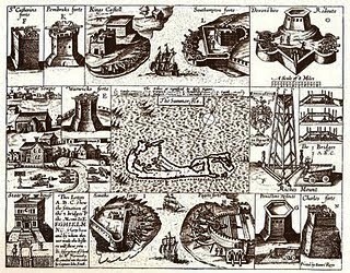 1624 Bermuda map by Captain John Smith, showing forts