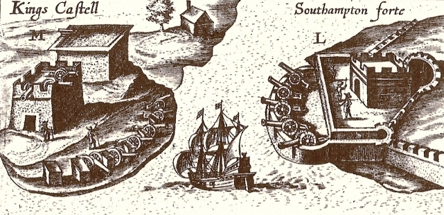 1624 map of Castle Roads forts by Captain John Smith