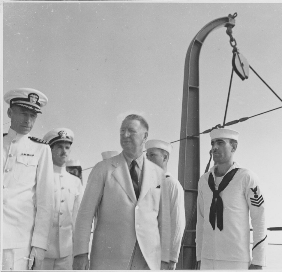 US Secretary of the Navy Frank Knox inspecting USS Augusta in Bermuda