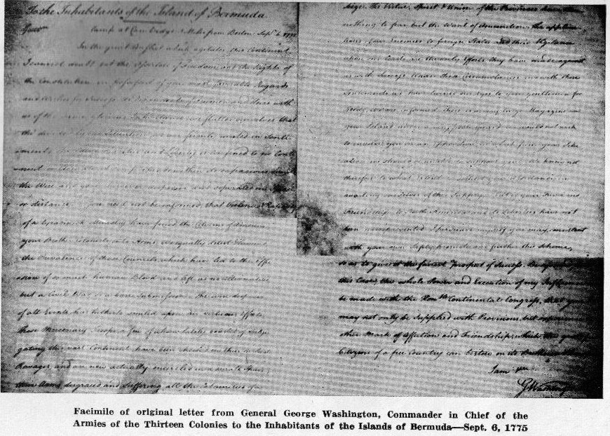 September 6 1775 George Washington letter to Bermuda